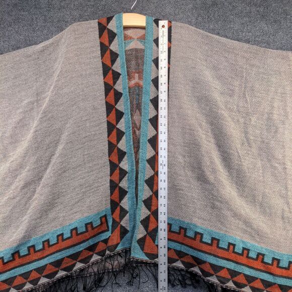 Urban Coco Women's Poncho Cape Sweater Multi Frayed Western Aztec W/Tags - Picture 12 of 14